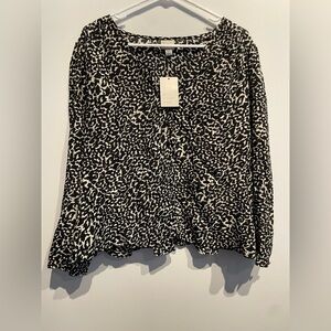 A New Day Women's Long Sleeve Button-Front Top Leopard Size XXL NWT